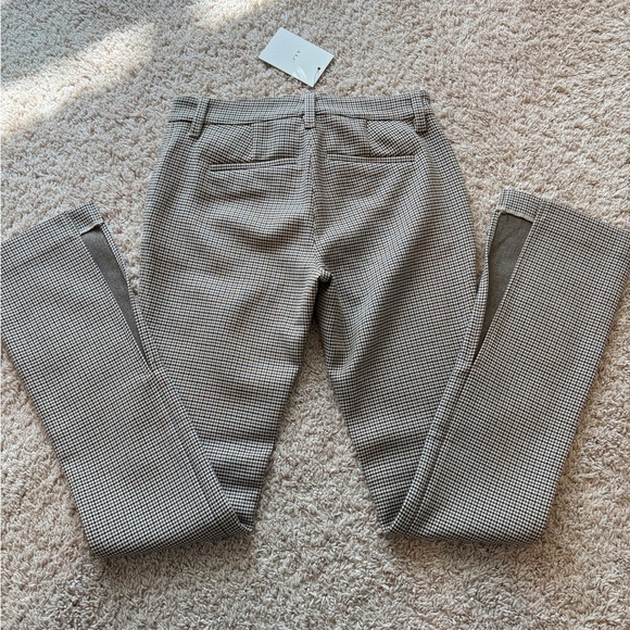 A.L.C. Houndstooth Pants Beige Split Leg Flare Stretch Casual Preppy Size 0 - Picture 9 of 14